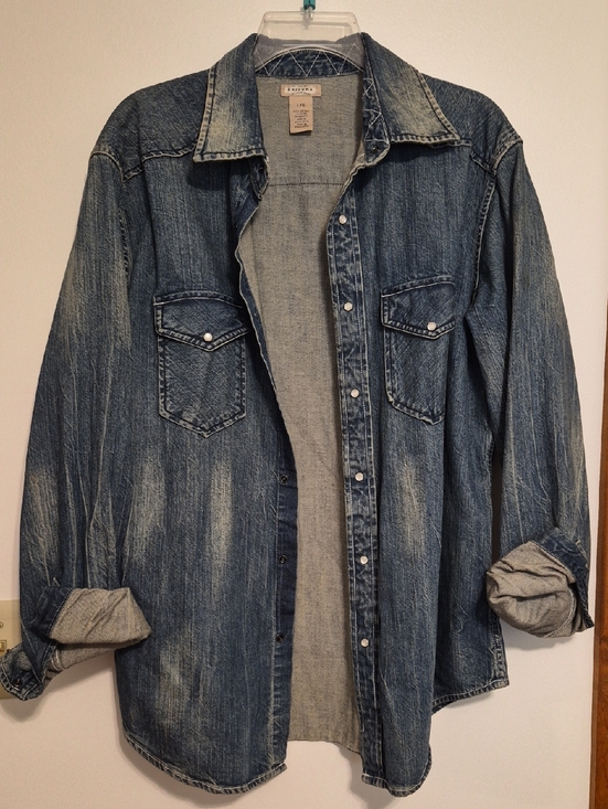 Arizona Jean Company Tops - NWOT Arizona Jean Co. Womens Distressed Blue Denim Shirt Jacket SZ L